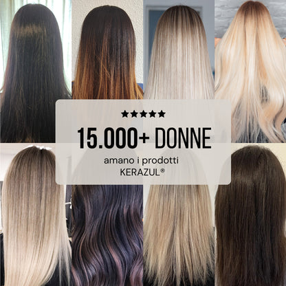 Otto foto di clienti con capelli lisci e cinque stelle: oltre 15.000 donne amano i prodotti KERAZUL®
